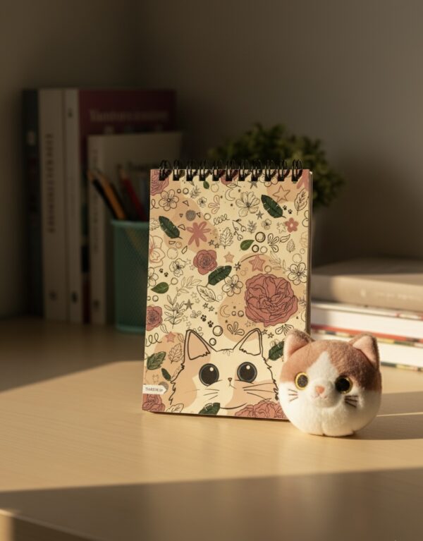 "Doodle Cat" A6 Notepad / Wiro-Unruled 120 Pages /Softboard